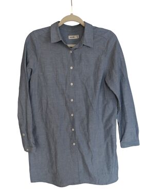 wool& Blue 100% Wool Chambray Button-Up Collared Shirt Dress Women's Size M